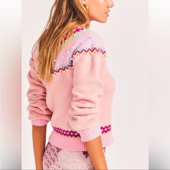 NWT! LoveShackFancy Crawley fair isle perl embellished pullover sweater … - Picture 5 of 10